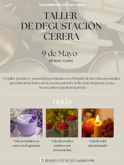 ✨ En NUDA apostamos por una vida más libre de tóxicos, por los momentos lentos, lo artesanal y el placer de crear con presencia.
Por eso hemos creado este taller para ti 🤍
En colaboración con @alea_candles
✨ Taller de Degustación Cerera
🗓 9 de mayo · 11:00–13:30h
Una experiencia práctica y sensorial para iniciarte en el mundo de las velas artesanales y aprender desde cero.
🌿 Crearás 3 velas:
• Aromática en vaso
• Decorativa en forma de flor
• Vela de miel intencionada
Aprenderás las bases de la cerería natural (ceras, mechas, aromas…) y te llevarás tus piezas a casa ✨
💫 Ideal para venir sola o compartir
💶 50€ · materiales incluidos
🌸 No necesitas experiencia
Reserva tu plaza y regálate un espacio para desconectar, crear y disfrutar con las manos 🕯️