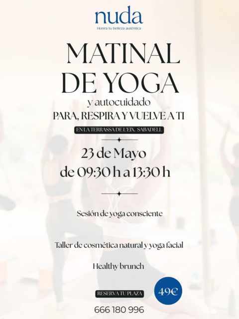 ✨ PARA, RESPIRA Y VUELVE A TI ✨
Si sientes que necesitas un rato para dedicarte, para respirar y volver a ti… tenemos algo que te va a encantar.
El próximo 23 de mayo te invitamos a regalarte una mañana diferente: sin prisas, sin exigencias, solo conexión contigo misma.
Un encuentro cuidado al detalle donde soltarás el ruido, volverás a tu cuerpo y reconectarás con tu energía, tu piel y tu esencia.
🌿 ¿Qué vamos a vivir?
Movimiento consciente a través del yoga
Cuidado natural de la piel desde dentro
Yoga facial para potenciar tu belleza natural
Brunch saludable en un entorno único
Un espacio íntimo, seguro y en grupo reducido
🌸 ¿Para quién es?
Para ti, si necesitas bajar el ritmo, respirar y dedicarte un tiempo de verdad. No necesitas experiencia, solo ganas de cuidarte.
📍 La terrassa de l’Eix – Hotel Verdi, Sabadell
🕘 09:30h a 13:30h
💫 Inversión: 49€
Las plazas son limitadas.
Si lo sientes, es tu momento. Ve directamente al link de la bio y reserva tu plaza 🤍